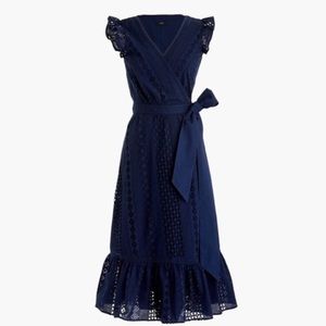 JCrew Midi Allover Eyelet Wrap Dress